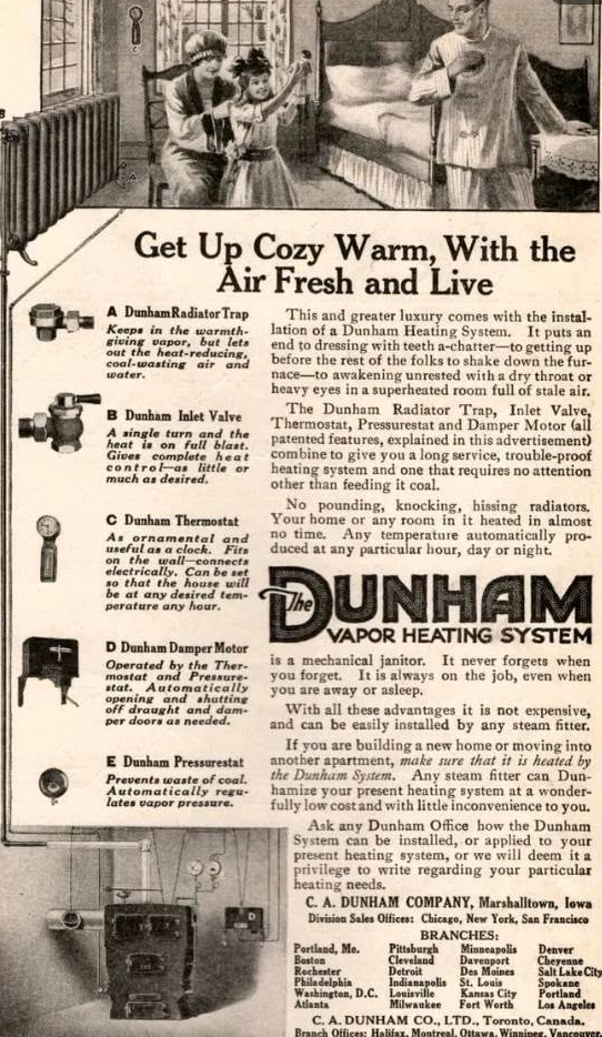C. A. Dunham Company advertisement for the Dunham Vapor Heating System
